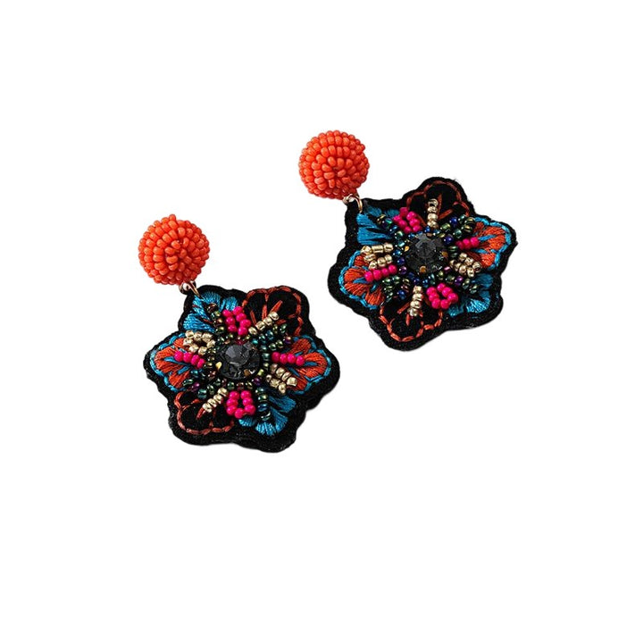 Embroidered fabric handicraft weaving rice bead earrings for women