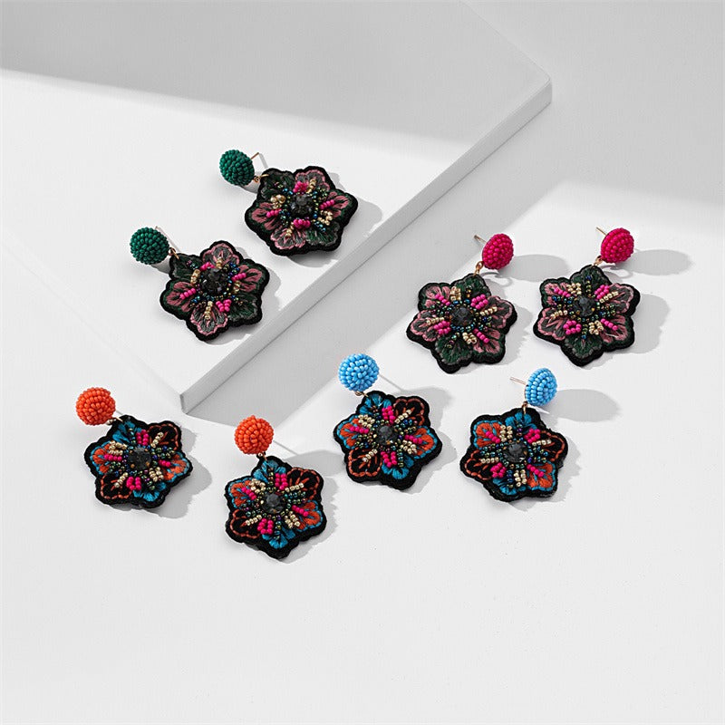 Embroidered fabric handicraft weaving rice bead earrings for women