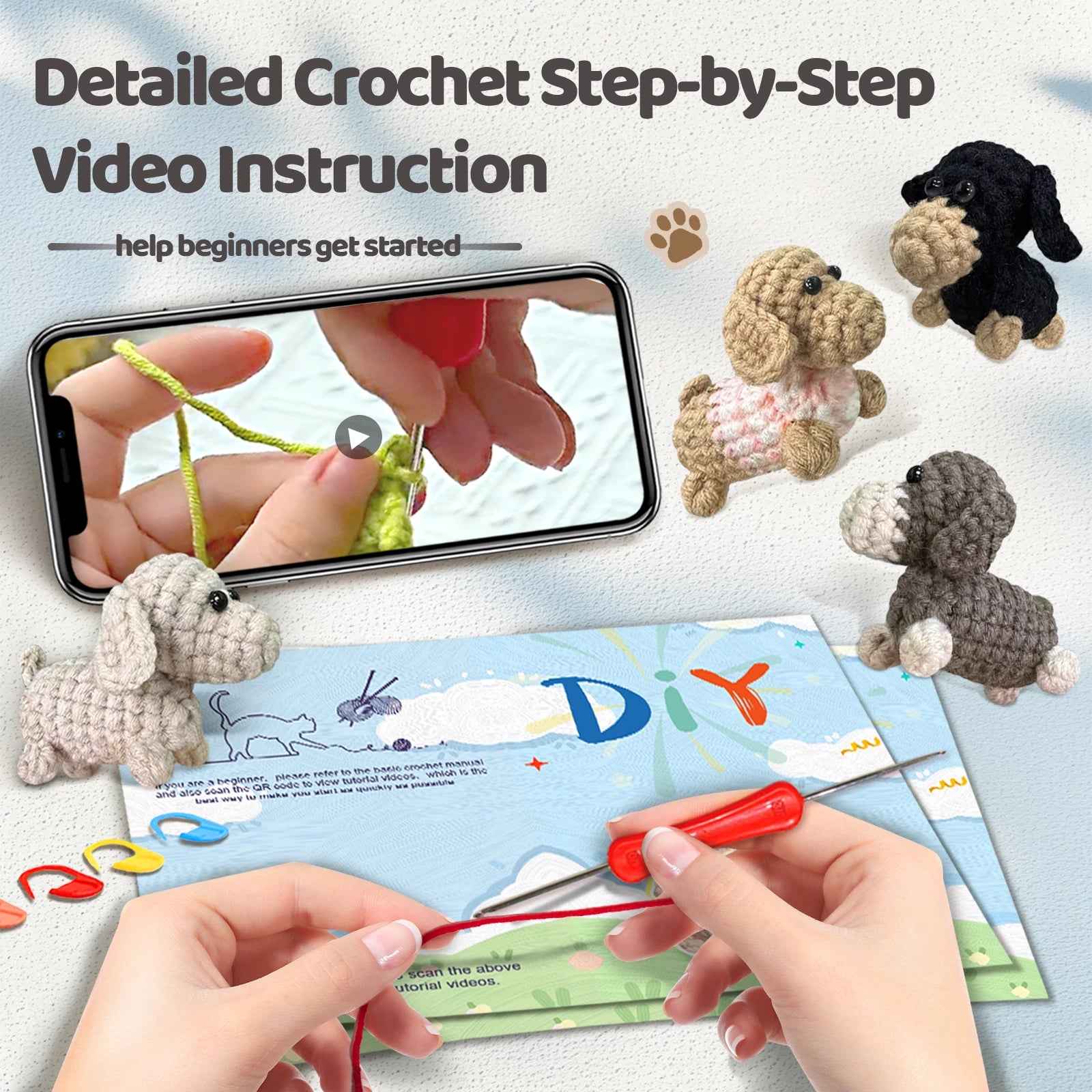 YAMAXIN 4PC Dog Crochet Needle DIY Kit for Beginners Easy Craft Tool Set for Arts And Knitting