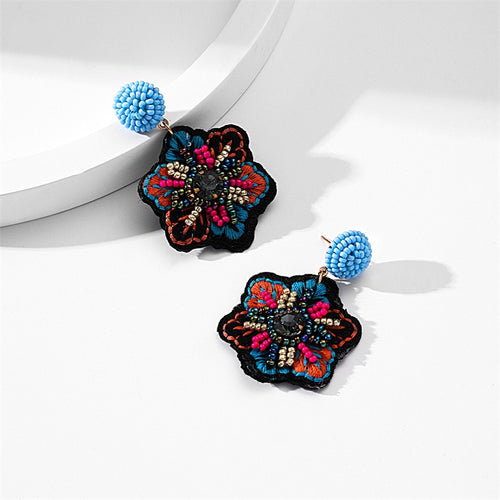 Embroidered fabric handicraft weaving rice bead earrings for women