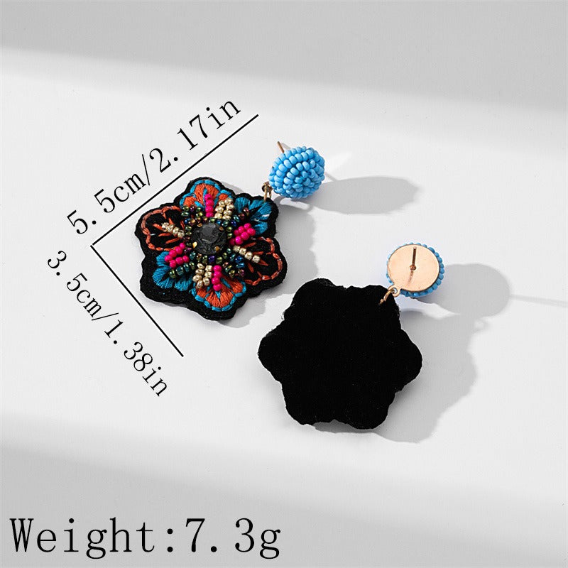 Embroidered fabric handicraft weaving rice bead earrings for women